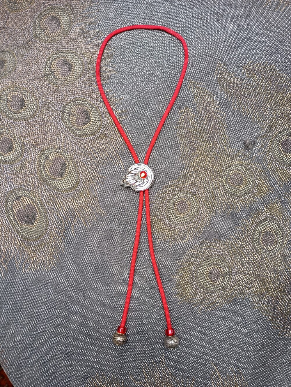 Red Cord Slider Necklace with Silver Accent